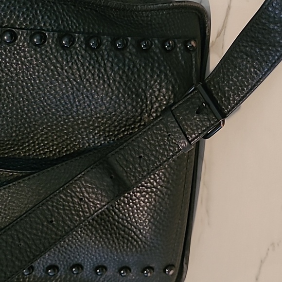 Rebecca Minkoff Unlined Feed Black Pebbled Leather Studded Slouchy Crossbody Bag - Picture 10 of 15